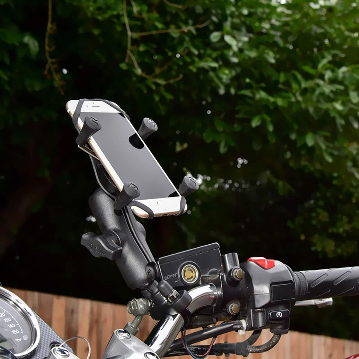 X-Grip Phone Mount with Handlebar U-Bolt Base RAM-B-149Z-UN7U , Medium Arm for Motorcycle, ATV/UTV, Bike